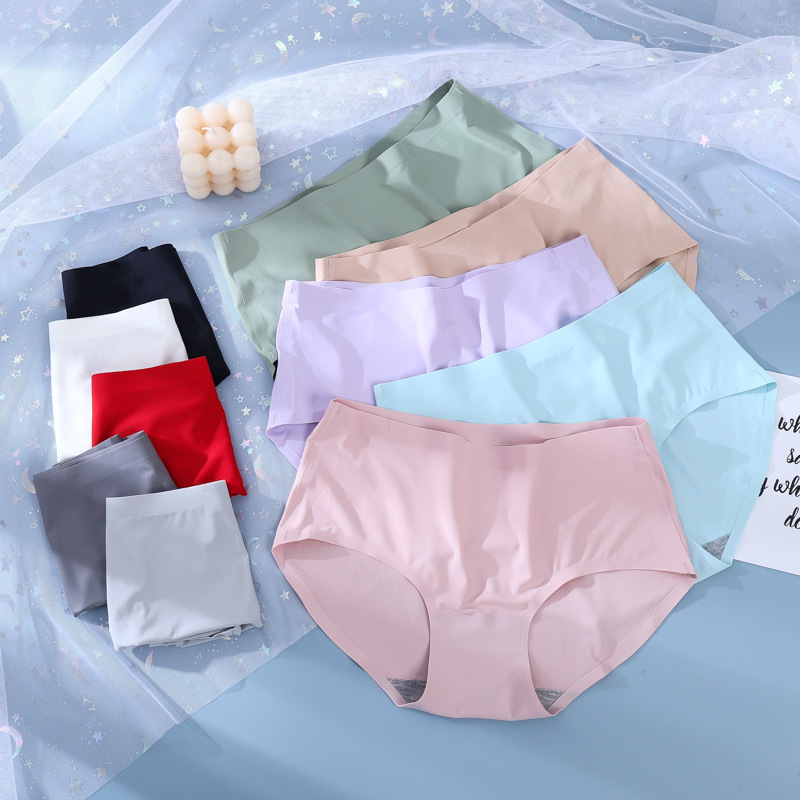New 1Pcs Women's Panties Seamless Underwear Ice Silk Comfortable Underpants Female Mid-waist Briefs Lingeries Tanga Girls