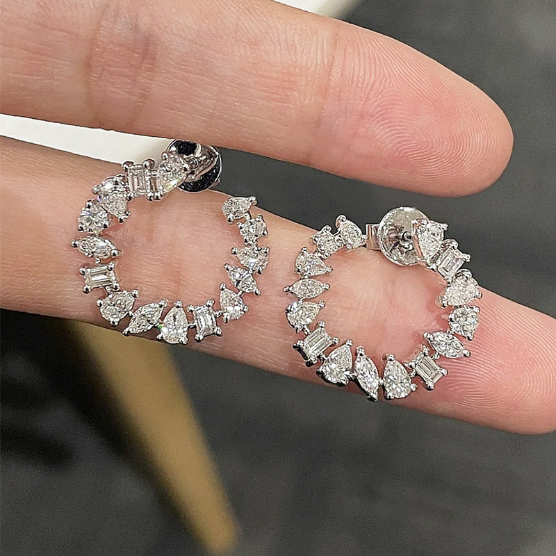 Huitan Circle Stud Earrings for Women Luxury Waterdrop Marquise Square Round CZ Newest Fashion Female Accessories Ear Jewelry