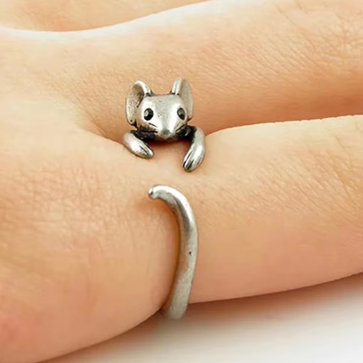Silver Color Cute Mouse Shape Rings For Little Finger Vintage Antique Silver Color Animal Design Women Rings Jewelry
