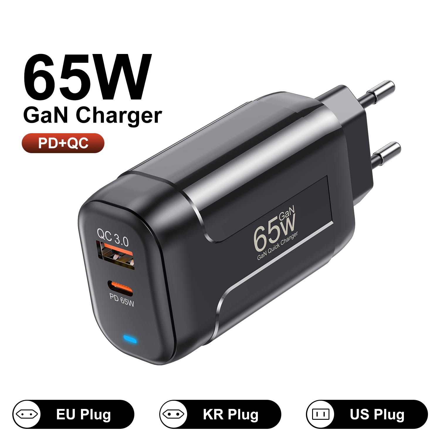 65W GaN USB Type C Charger QC4.0 PD 3.0 Fast Charger For iPhone 15 14 13 12 Redmi Laptop Mobile Phones Charger