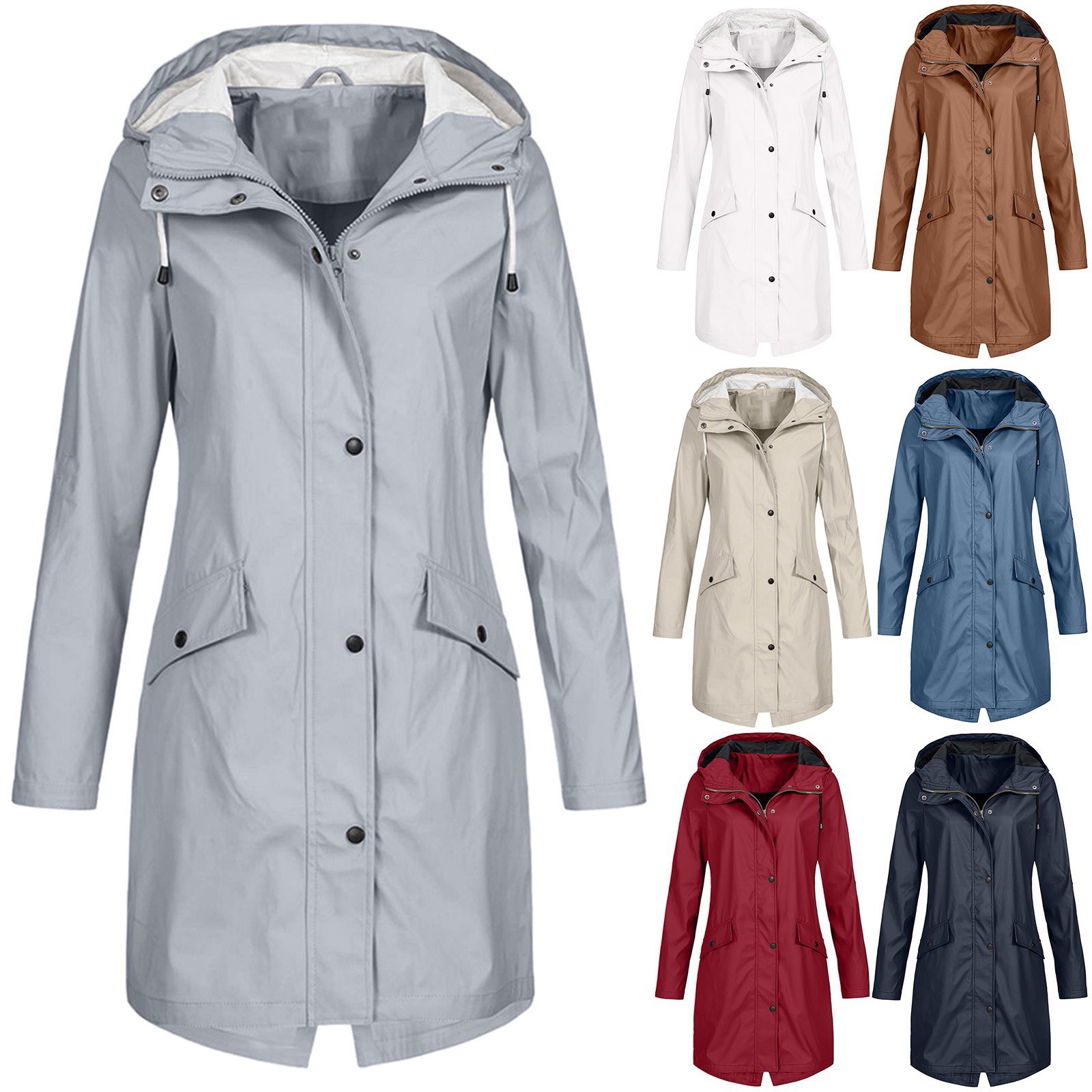 Lightweight Rain Jacket Raincoat Women's Zipper Waterproof Raincoat Jacket Outdoor Packable Waterproof Hooded Rain Jackets