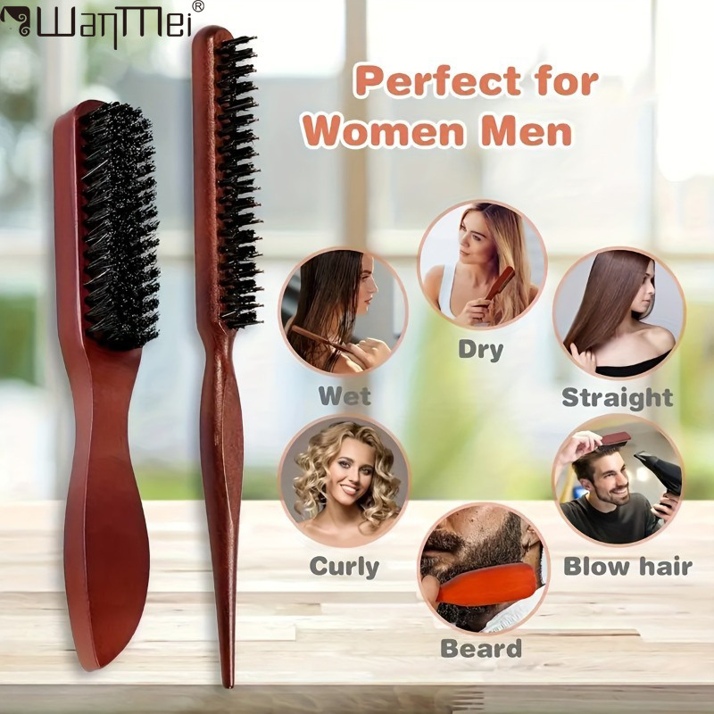 2pcs Premium Hairbrush with Wooden Handle-Reduces Frizz and Static- Scalp Massage Brush Set for All Hair Types
