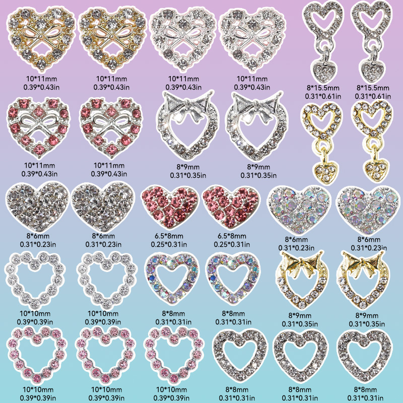 10 PCS Viral hit, heart-shaped manicure accessories, luxury, three-dimensional, hollow, heart-shaped diamond embellishments.