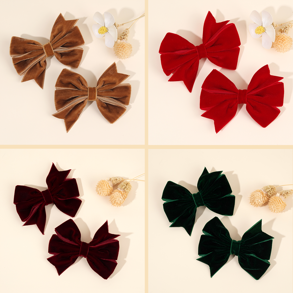 2Pcs Elegant Petal Bow Hair Clips For Girls Glitter Vintage Velvet Lace Barrette Sweet Heart Pearls Hairpins Hair Accessories