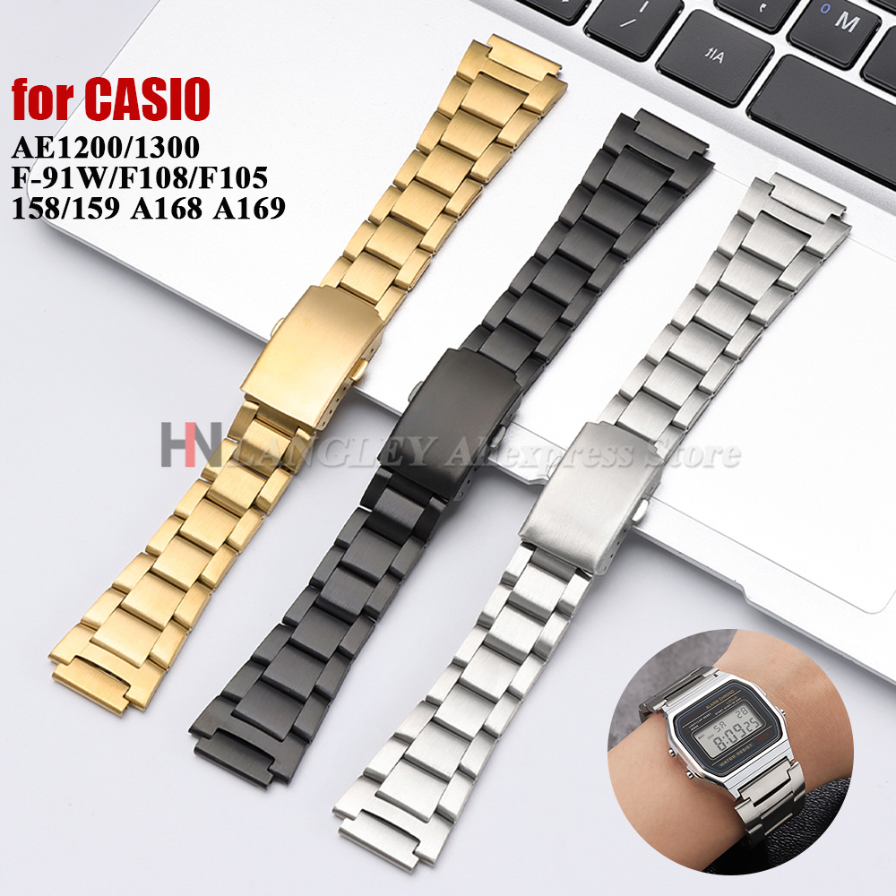 Stainless Steel Watchband 18mm for for AE1200/1300 F-91W F84 F105/108/218 A158W/168 Men Women Sport Metal Replace Bracelet