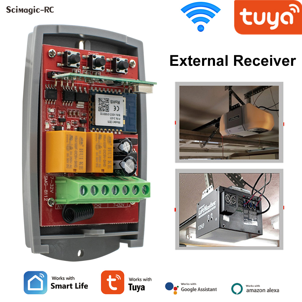 Tuya WIFI Smart Receiver 433MHz Universal Garage Door Opener Remote Control Receiver Relay 433.92MHz for Gate Alexa Home