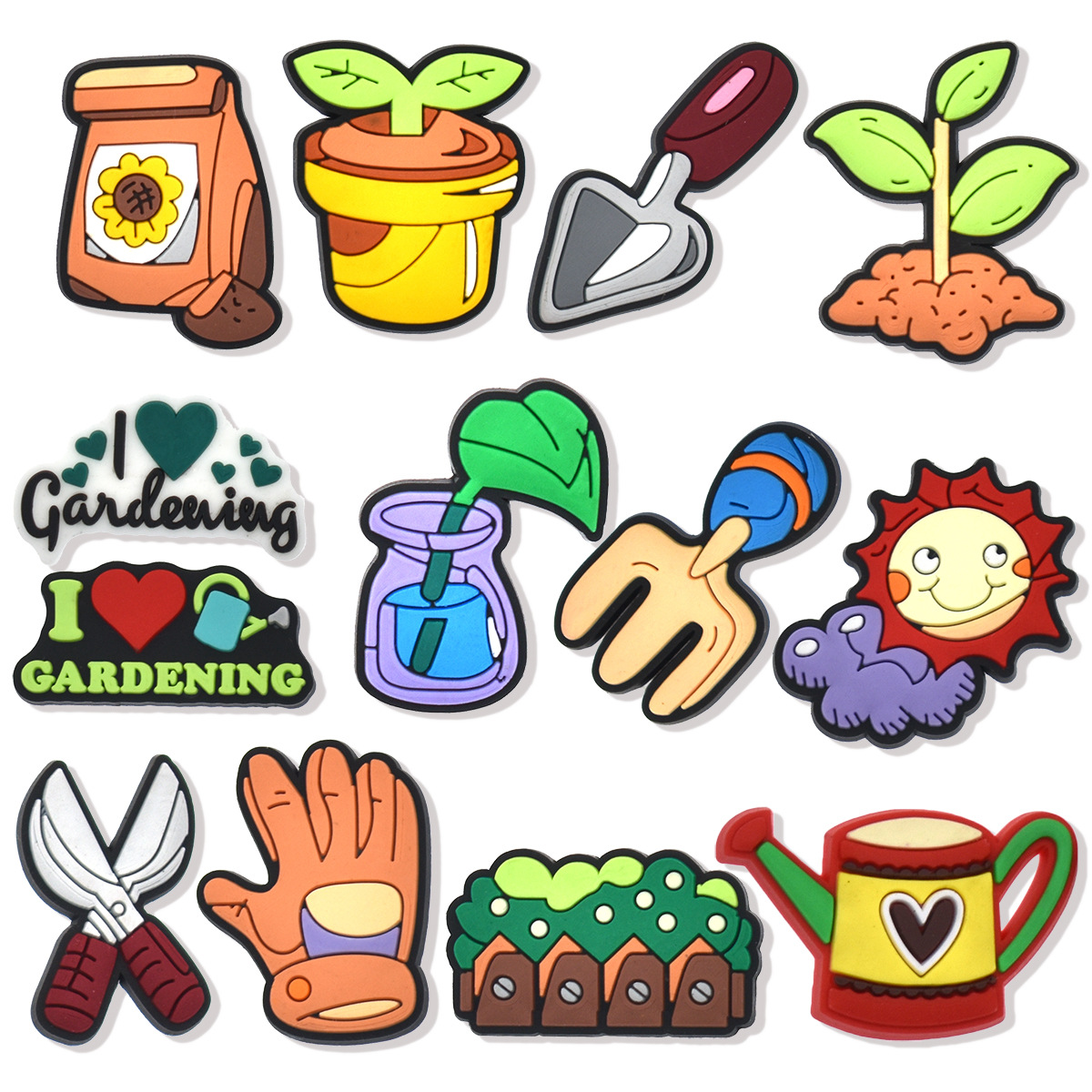 Cartoon Gardening Planting Trees Shoe Charms Clogs Accessories Bubble Slide Sandals Garden Shoe Decoration Buckle Pins Kids