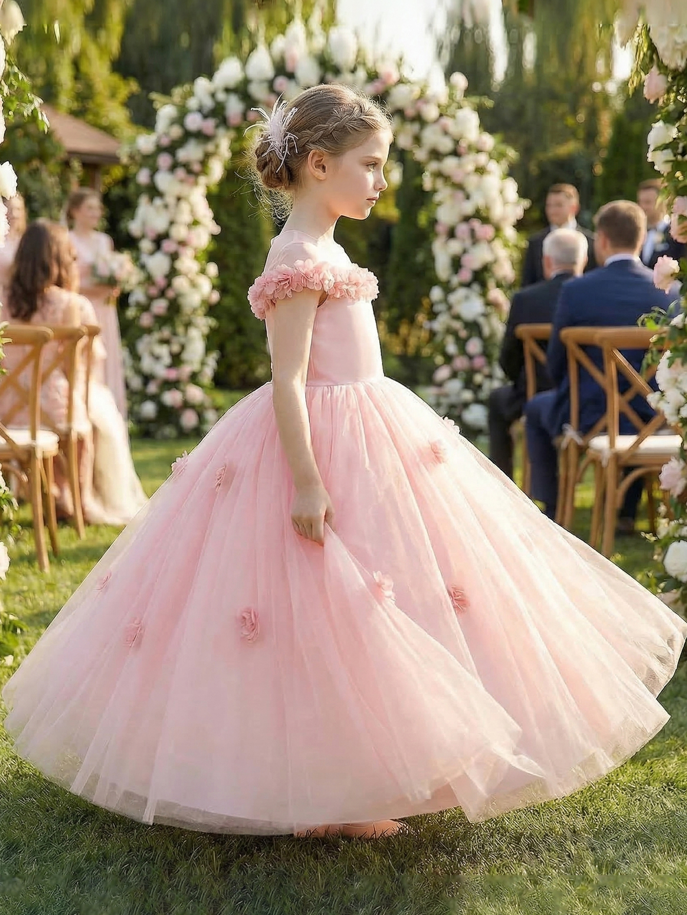 Tween Girl's Floral Princess Pageant Gown Dimensional 3D Floral Embellishments Constructed from LuxuriousTulle,Party,Weddings