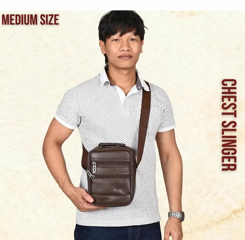 Pure Luxury Tourister Leather Sling Bag For Men Chest Crossbody Side Beg Mobile Passport Document Sling Travel Pouch waterproof