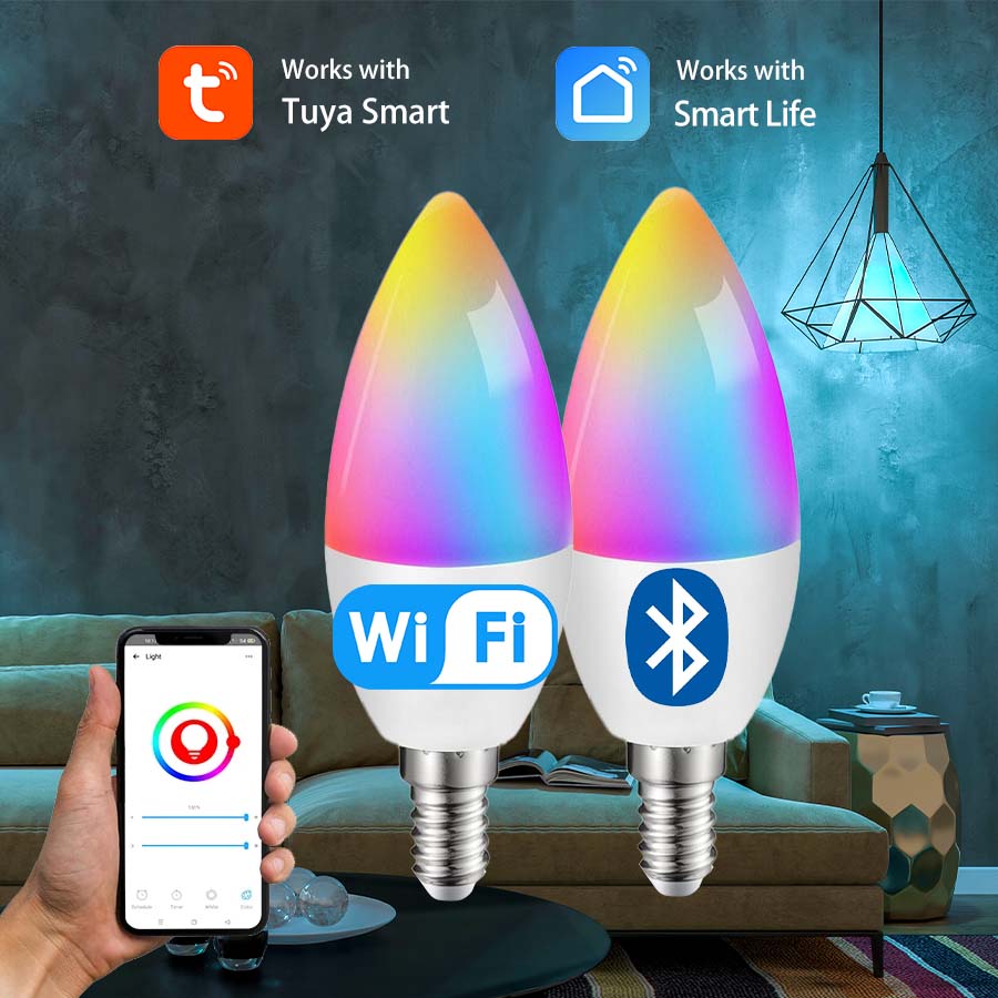 Tuya RGB LED Candle Bulb B22 E14 E27 85-265V APP Control Smart Lamps WIFI Bluetooth RGB LED Light Life Home Group Crystal Lamps