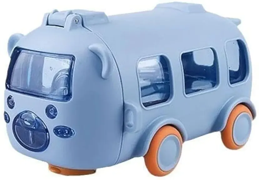500ML Bus Shape Cute Car Water Bottle with Movable Wheels Strap Plastic Drinking Bottle Leakproof for Boys Girls