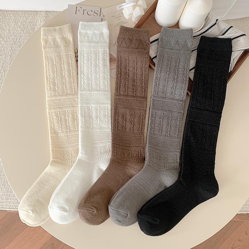 Trendy Women Stockings New Solid Color Simple Preppy Style Knee High Woman Socks Long Hollow Out Japanese Style Plain Socks Soft