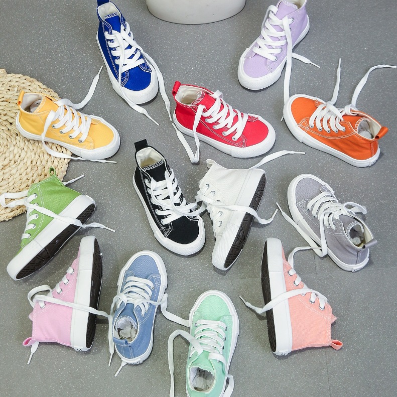 Children Spring Autumn Fashion Canvas Shoes Boy Simple Solid Color Front Lacing Shoes Girls Low Top Soft Soled Kids Cloth Shoes