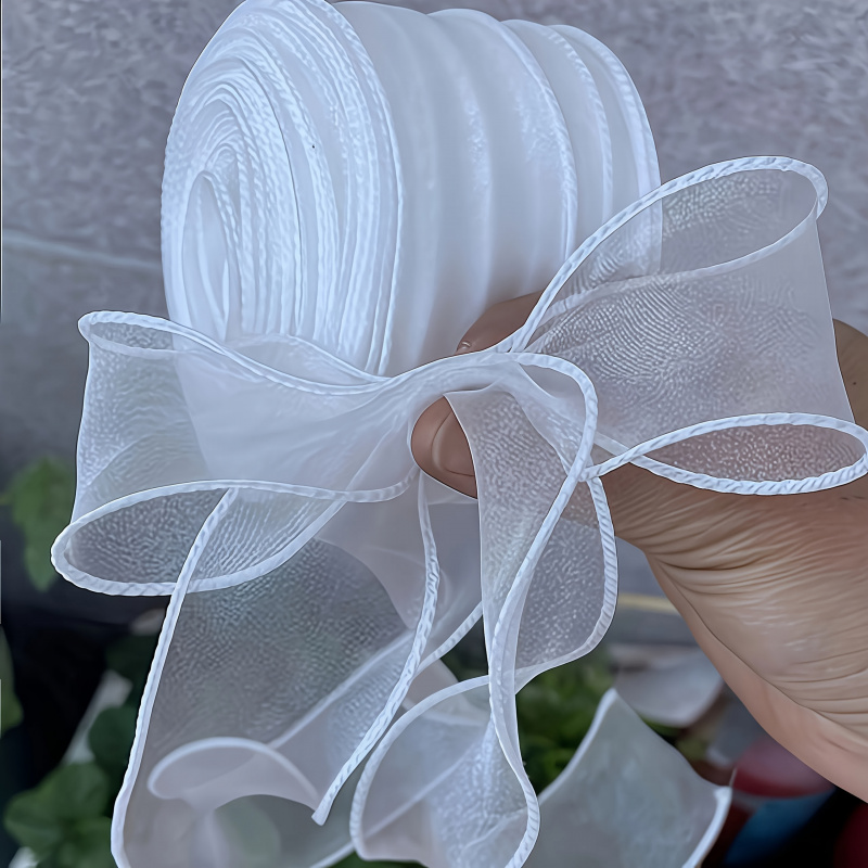 1Pieces/2White transparent tissue silk ribbon，3.81cmx107.9Rice，Plastic material，Featherless，Used for weddings、Birthday、Valentine