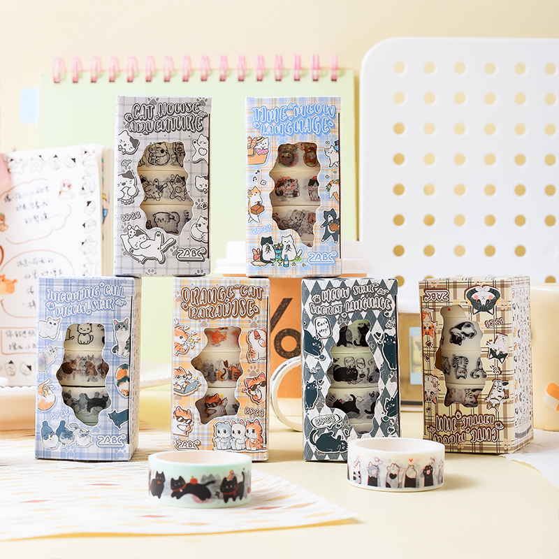 5Roll/bag Washi Tape Kitten Conjecture Series Boxed Tape DIY Material Paper Kawill Hand Account Collage Daily Decoration