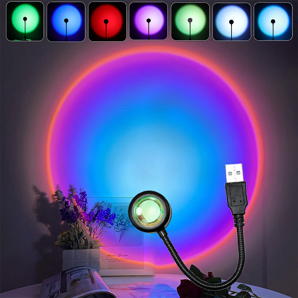 1PC Adjustable Sunset Projector Lamp, USB Rainbow Night Light for Bedroom, Living Room, Party, Photography Decor