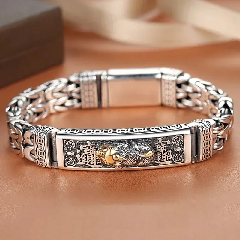 New Men's Bracelet Double Chain Peace Tattoo Personality Popular Chinese Style Retro Creative Lucky Coin Fashion Jewelry