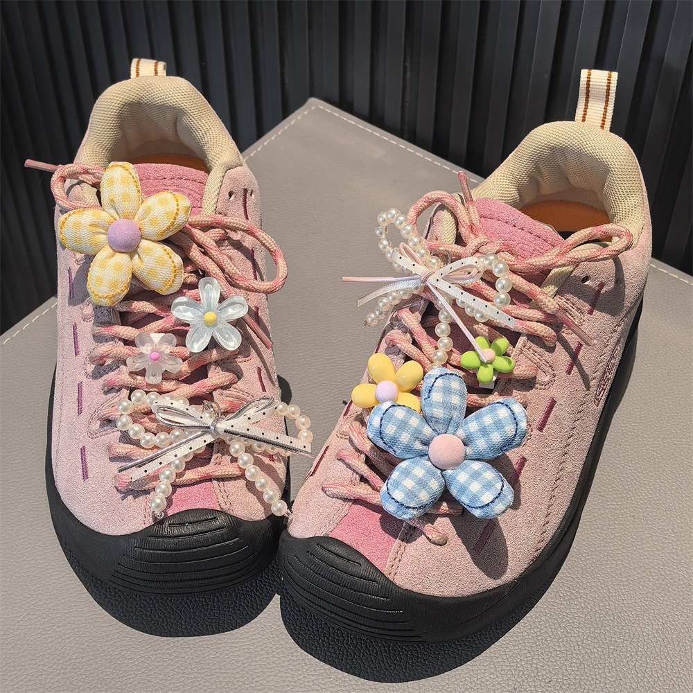 1 PCS New Vintage Fabric Plaid Flower Bowknot Pearl Shoe Clip High-End Accessory for Women and Girls Sneakers Flat Shoes Charms