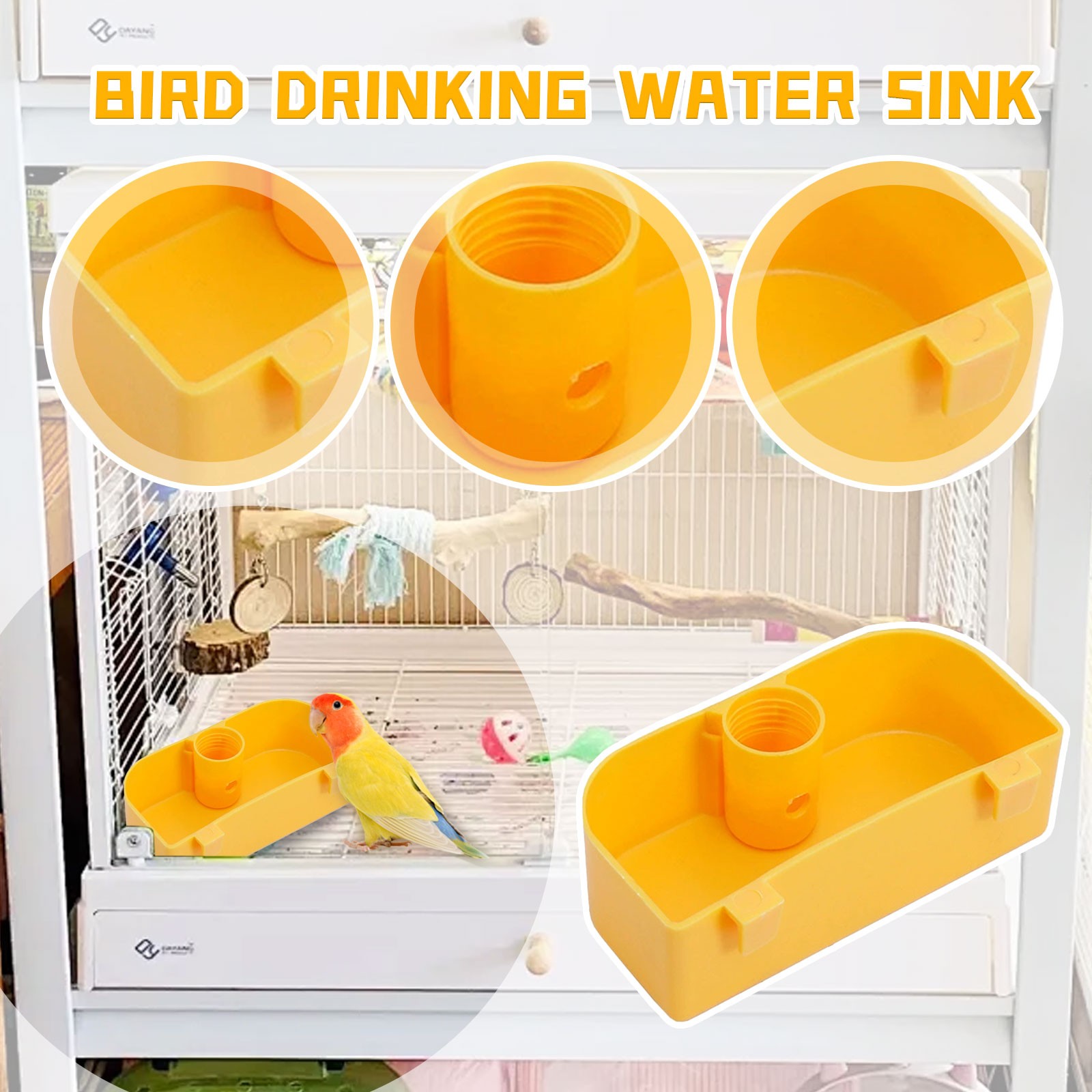 Yellow Mini Bird Feeder Bowl Bird Cage Hanging Box Accessory Plastic Hanging Cage Decoration Bird Supplies