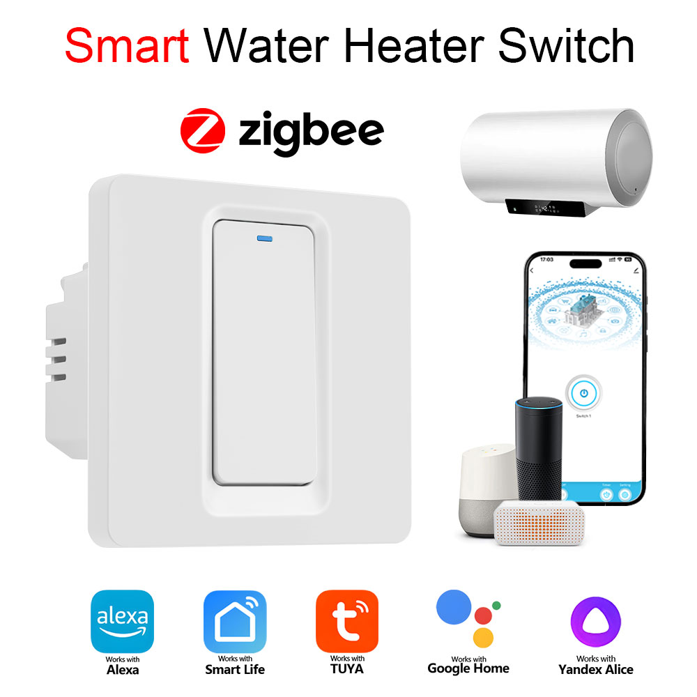 Tuya Smart Water Heater Switch/ Voice Control/Zigbee Compatible with Alexa/ Home Touch Screen Timing 40A