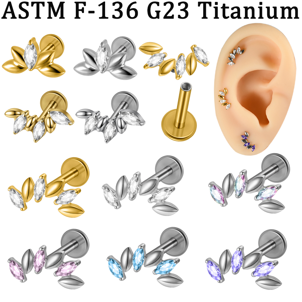 5-1PCs CZ 5/6 Marquise Lip Labret G23 Implant Titanium Inlaid Colorful Zironia Cluster Nose Ear Helix Daith Conch Lobe Earring