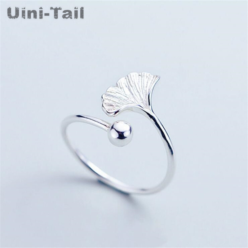 Uini-Tail Hot Sale New 925 sterling silver Simple Ginkgo Leaf Ring Fresh Fashion Leaf Open Ring High Quality Jewelry ED650