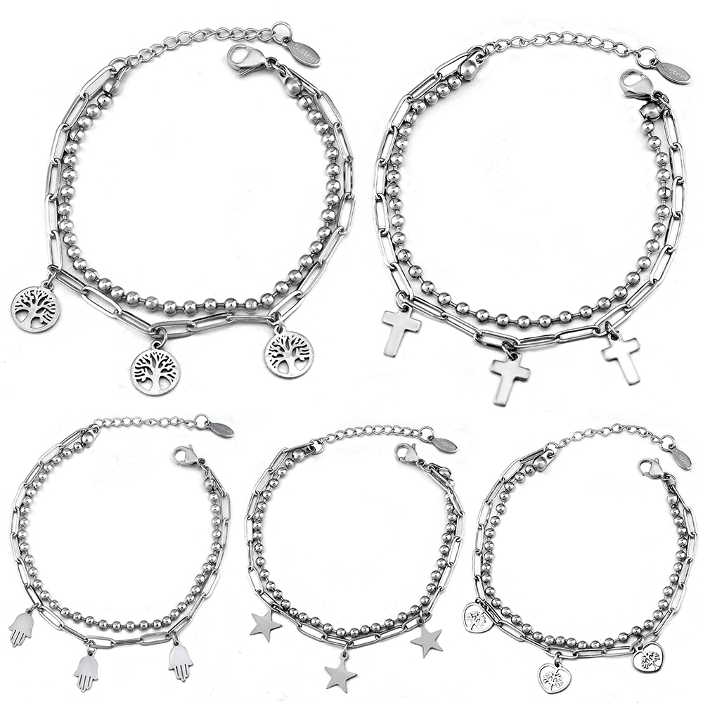 New Double Stainless Steel Bracelet 18CM Adjustable Tree of Life Young Trending Bracelet Bangles Jewelry 2021 For Women