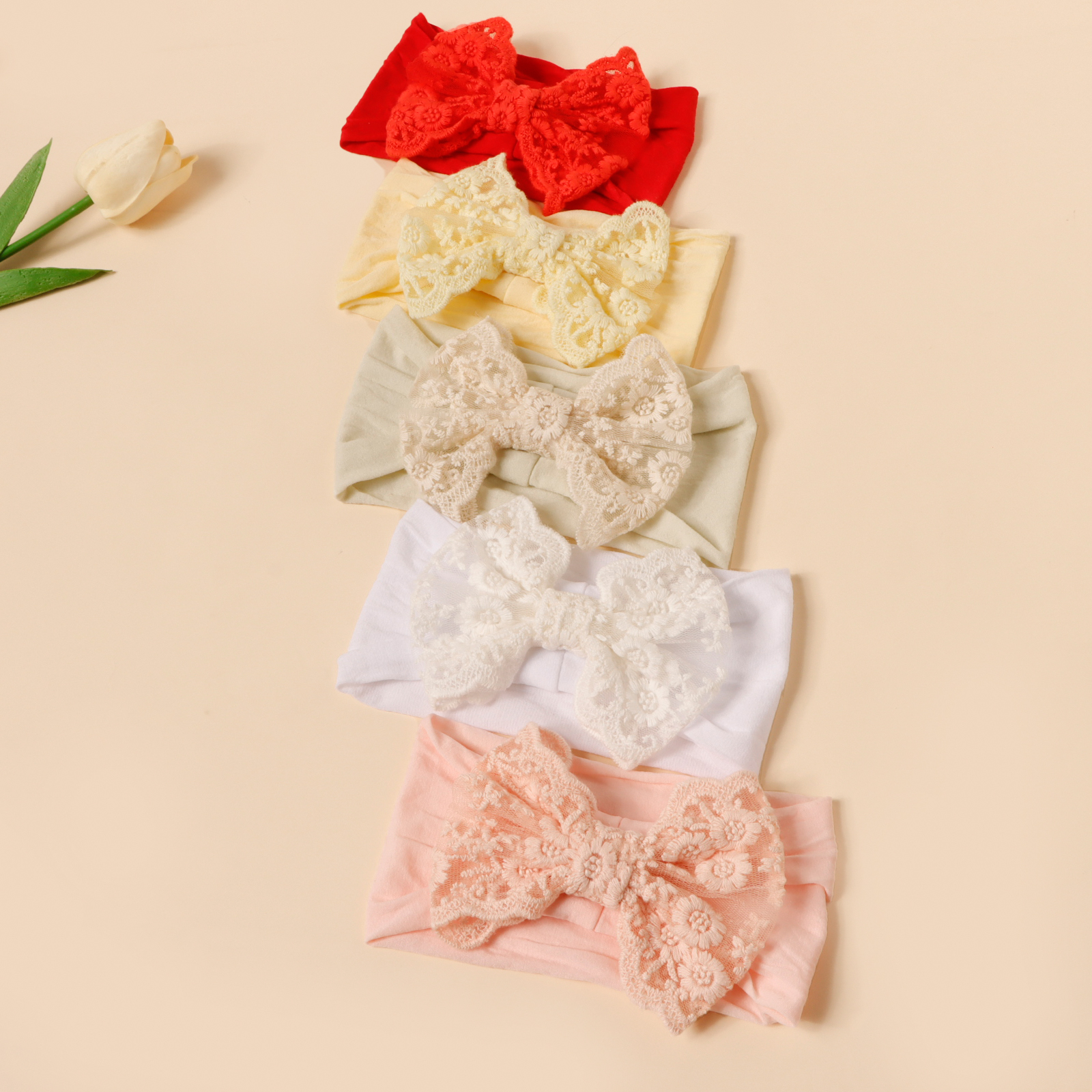 1pc Lace Embroidery Bow Soft Nylon Headband For Kids Baby Summer Decor Breathable Hair Accessories Infant Sport Wear Hairband