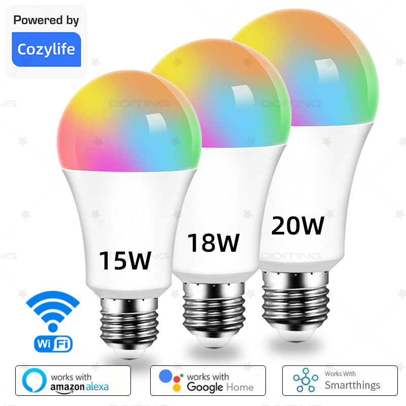 WiFi Smart LED Bulb E27 15W 18W RGB Voice Dimmable Light Ampolleta Parlante Wifi Lamp Work With Assistant/Home Alexa lightify
