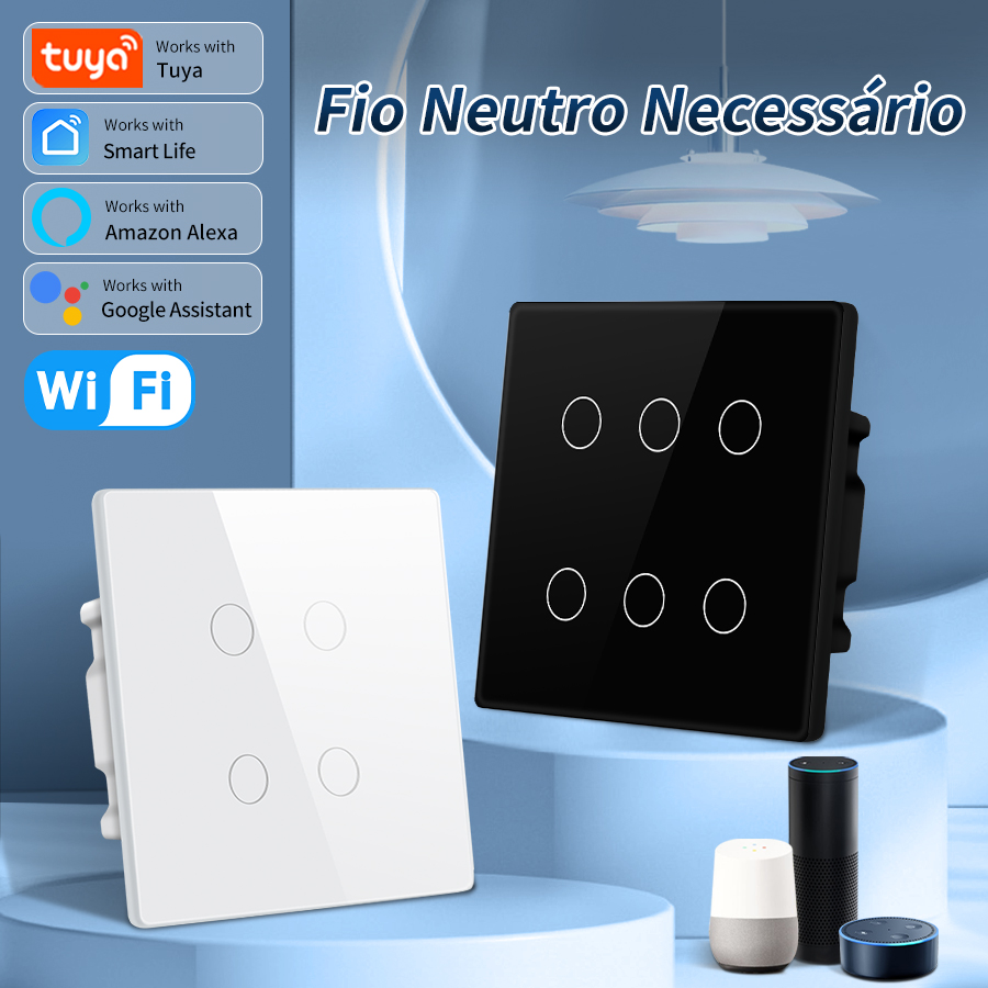 Brazil 4x4 Tuya WiFi Smart Switch 4/6 Gang Touch Panel Light Switch 110-240V APP Voice Control Works With Alexa Home
