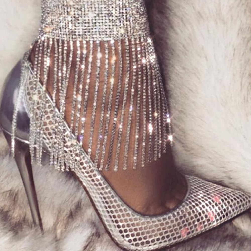 XSBODY 1PC Full Rhinestone Tassel Adjustable Ankles Foot Chain Jewelry for Women Crystal Anklets Cheville Bracelet Leg s
