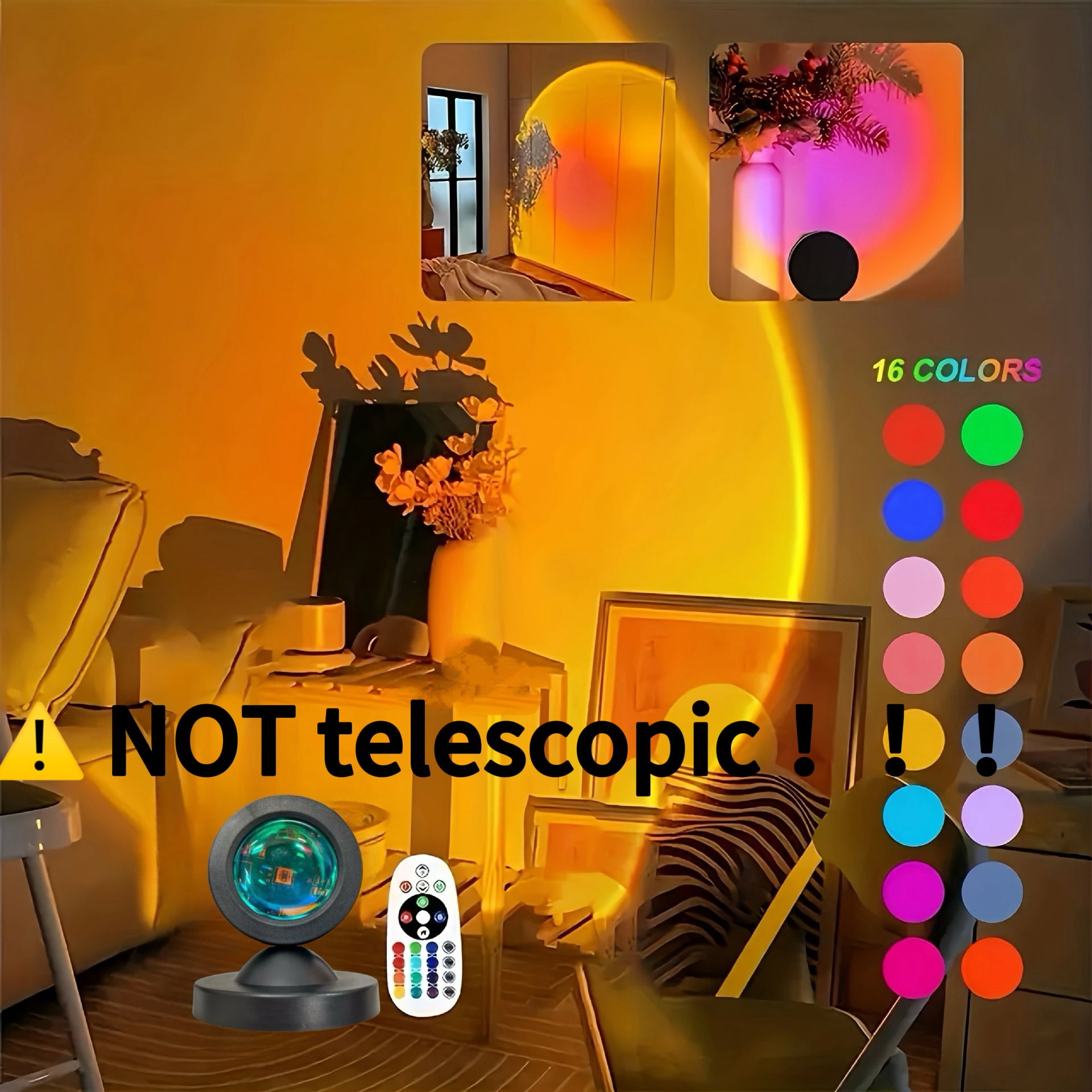 1PC Remote Control RGB Sunset Projector Lamp 16 Color Changing Atmosphere Light for Bedroom