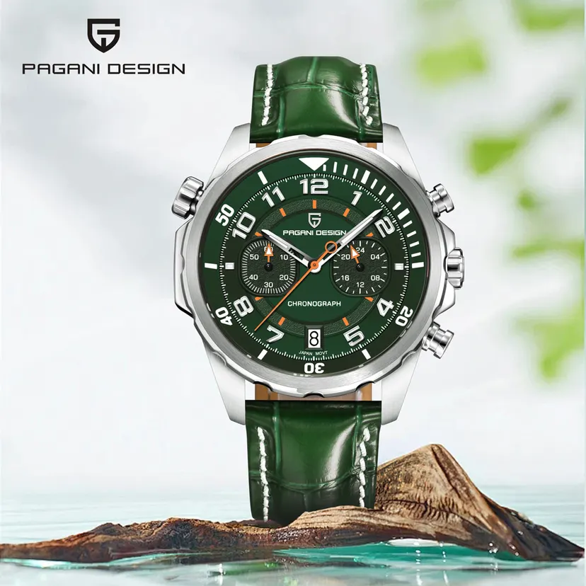 2025 New PAGANI DESIGN Watch Luxury Quartz Watch For Men Luminous Bezel Leather Vk64 Movement 100m Waterproof Sports Chronograph