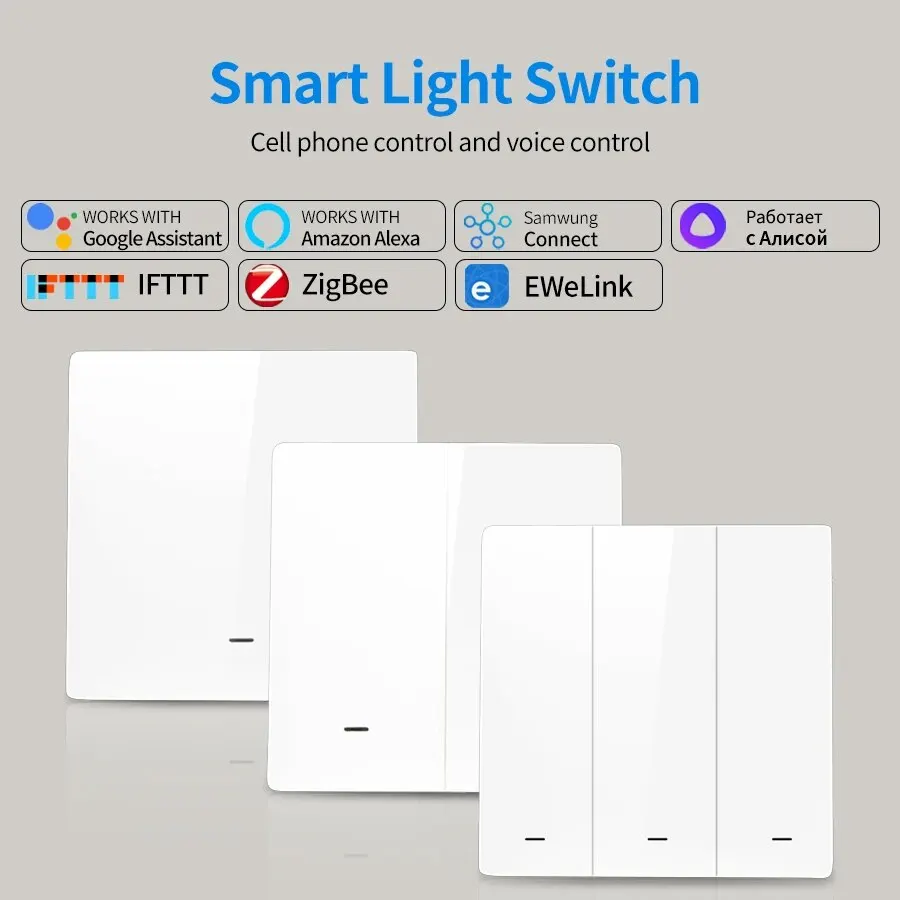 ZigBee Smart Light Switch Wireless EWeLink Push Button Single Firewire Connect Work with Alexa Google Home Automation 1/2/3 Gang lightify