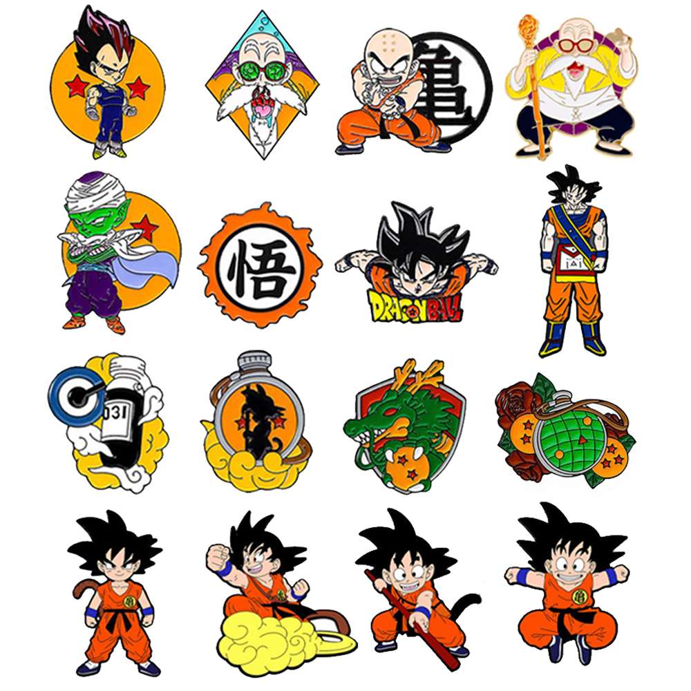 6Pcs Anime Dragon Ball Son Goku Enamel Brooch Badge Cartoon Vegeta Piccolo Master Roshi Krillin Lapel Pins For Fans