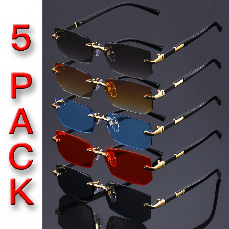 5 Pairs of Vintage Black Frameless Glasses Set Including Suitable for Both Men and Women Suitable for Parties and Daily Wear