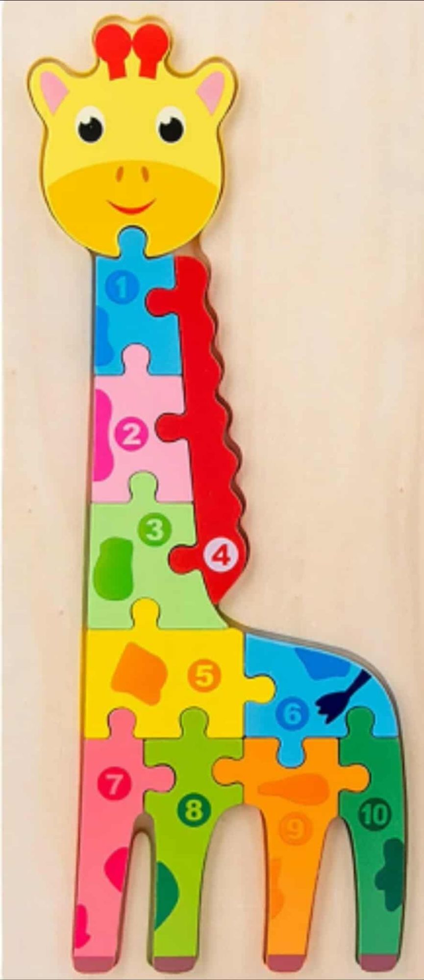 Colorful Wooden Giraffe Shaped Puzzle with Number Early learning Toy