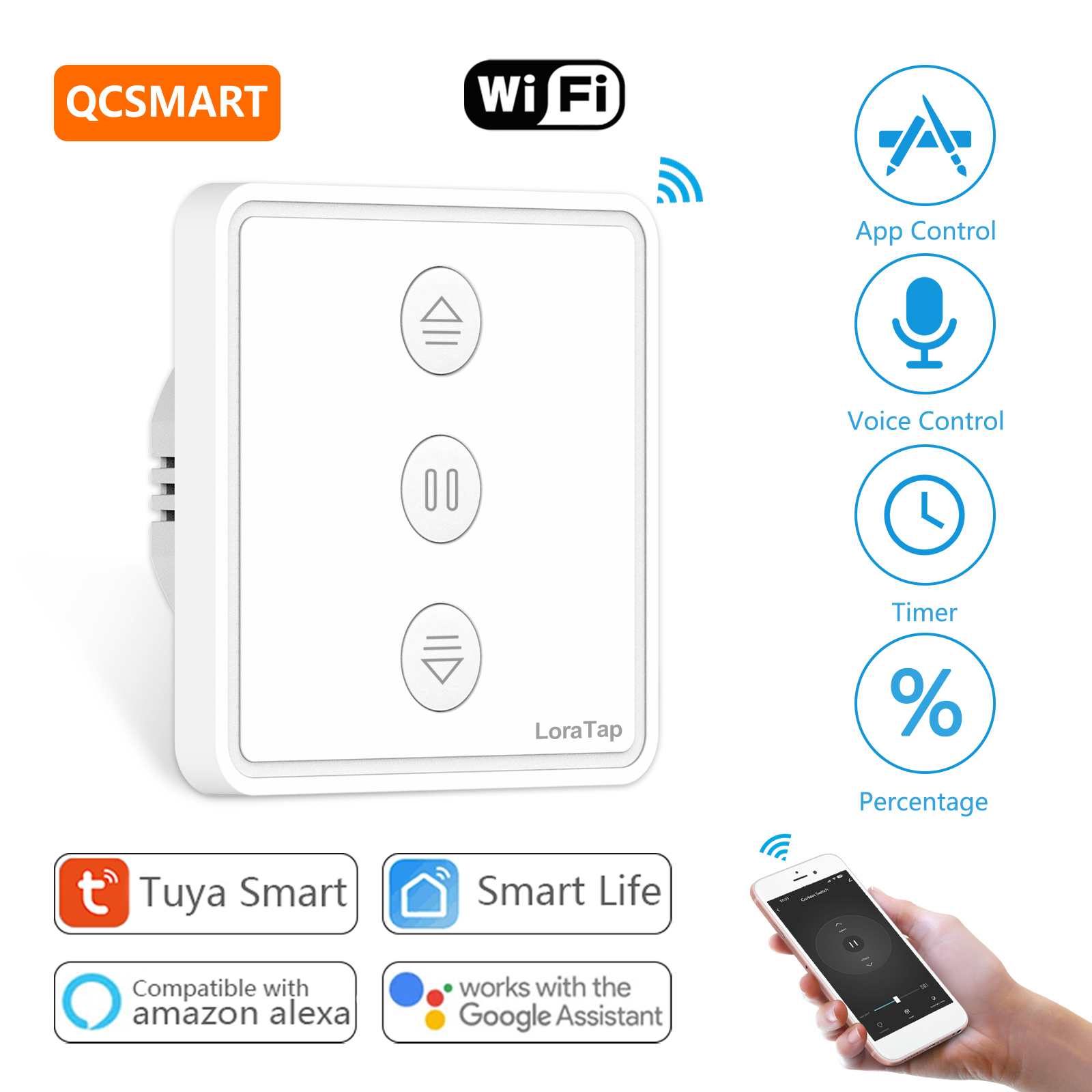 LoraTap Tuya Smart Life Curtain Electric Blinds Pushbutton Switch Percentage Control House domotica Home Assistant Alexa