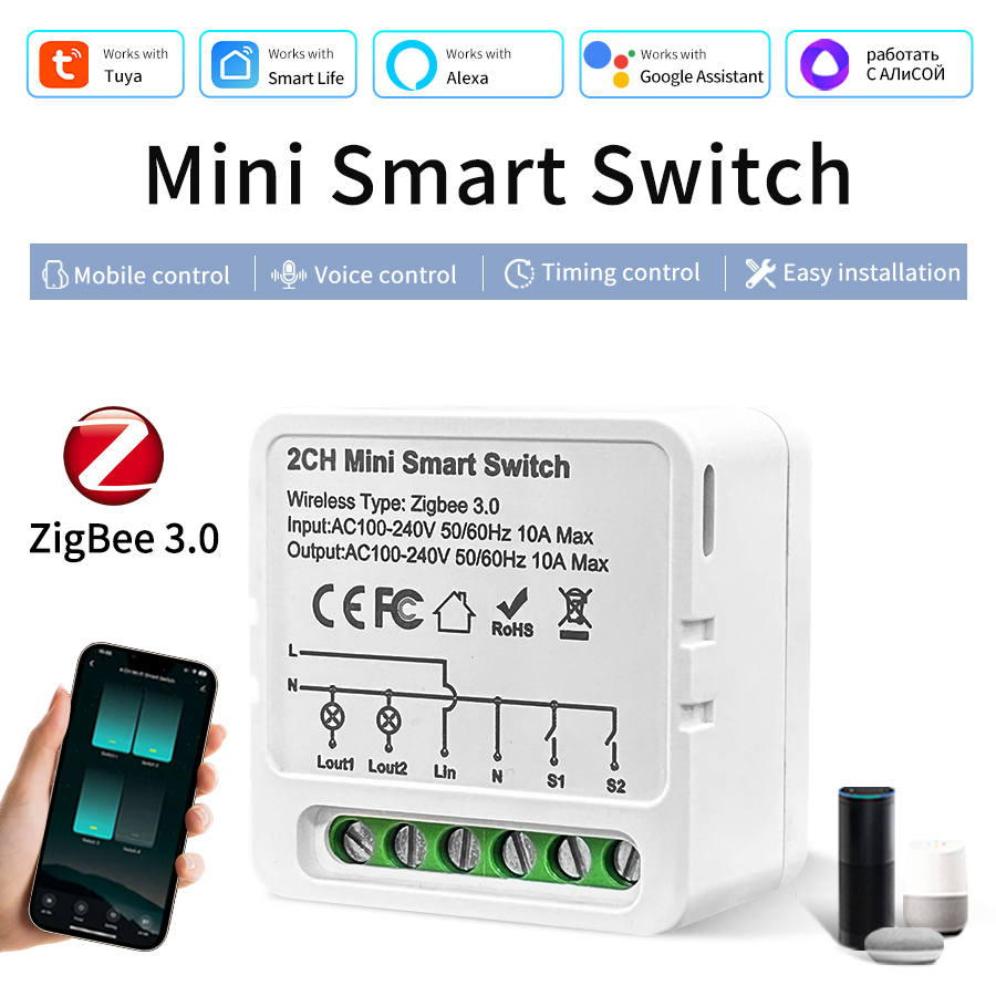 ZigBee 3.0 Tuya Smart Switch Smart Life App Intelligent Remote Relay AC100-240V 16A/10A/5A 1/2/3CH Breaker Alexa Google Home