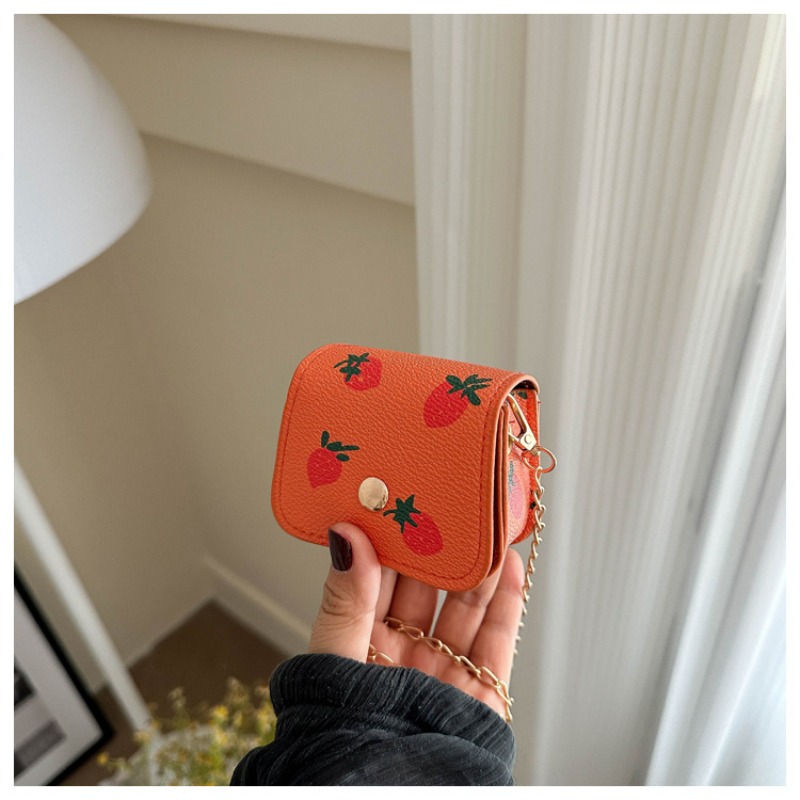 Fashion Women's Mini Crossbody Bag Fruit Print Vertical Design Snap Button Lipstick Coin Purse