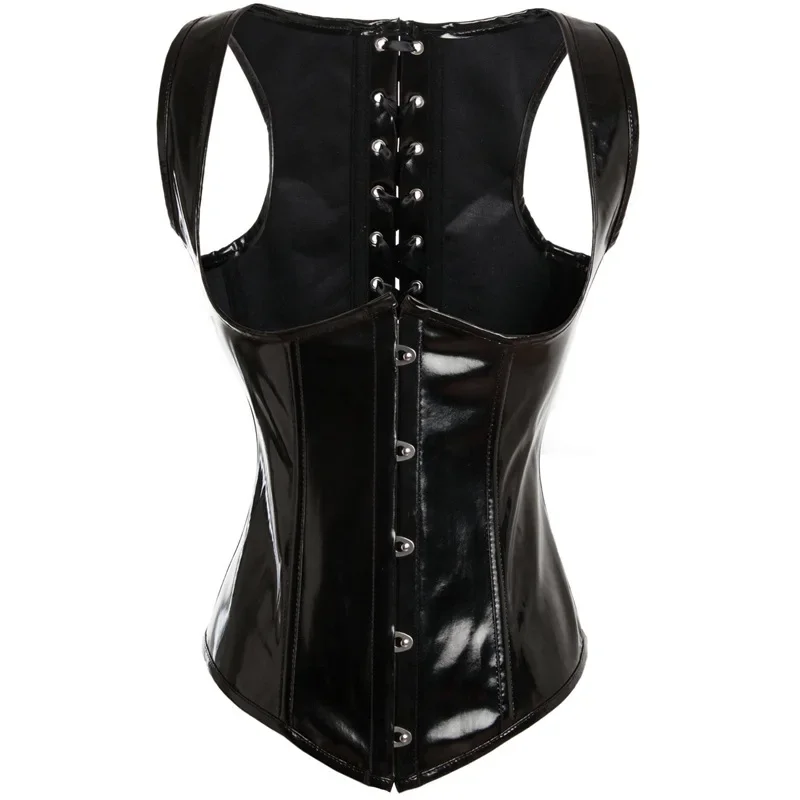 Black PVC Women Shapewear Underbust Bustier Top Corset Waist Trainer Vest Gothic Clothing Steampunk Corselet Outfit
