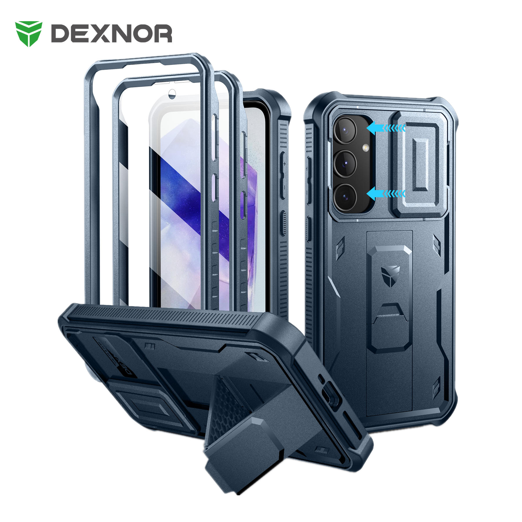For A35 5G Case Full-Body Rugged Holster & Kickstand Shockproof Case with Built-in Screen Protector Camera Cover