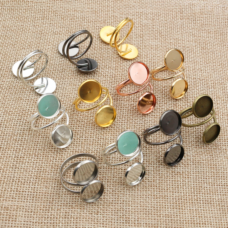 12mm 5pcs Gold Silver Plated Stainless Steel Adjustable Ring Settings Blank/Base,Fit 12mm Glass Cabochons,Buttons;Ring Bezels