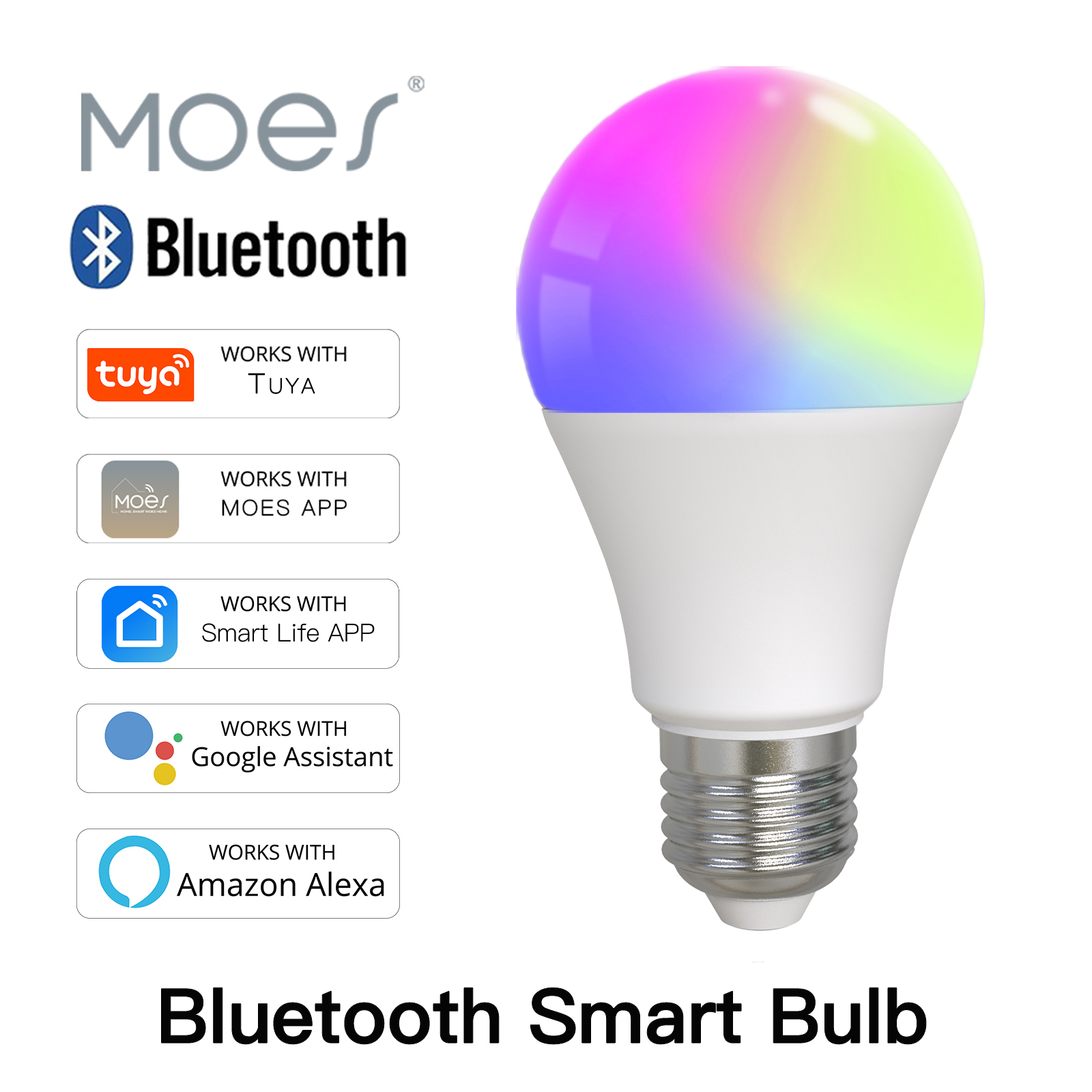 MOES Bluetooth LED Bulb E27 Dimmable Smart Light Lamp Color Adjustable,Compatible with Alexa and Voice,Perfect for Partie lightify