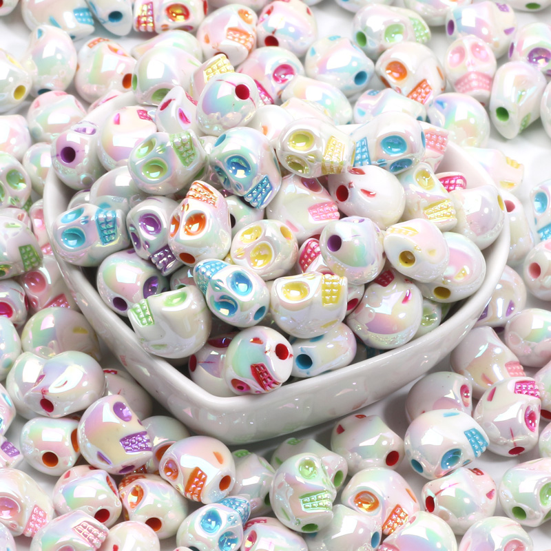 10Pcs Bright AB Color New Skull Pattern Beads Acrylic Beads For DIY Bracelets Necklaces Handmade s Home Decoration Parts