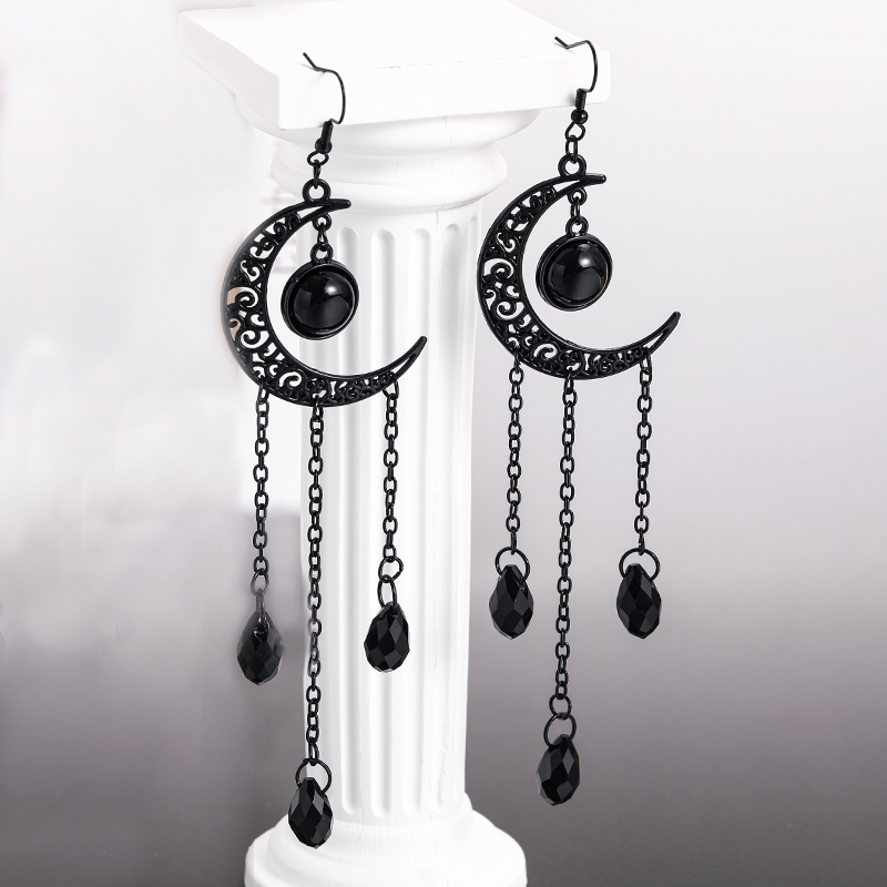 Vintage Gothic Vampire Witch Black Moon Earrings for Women 2023 New Creative Halloween Party Personalized Jewelry Accessories