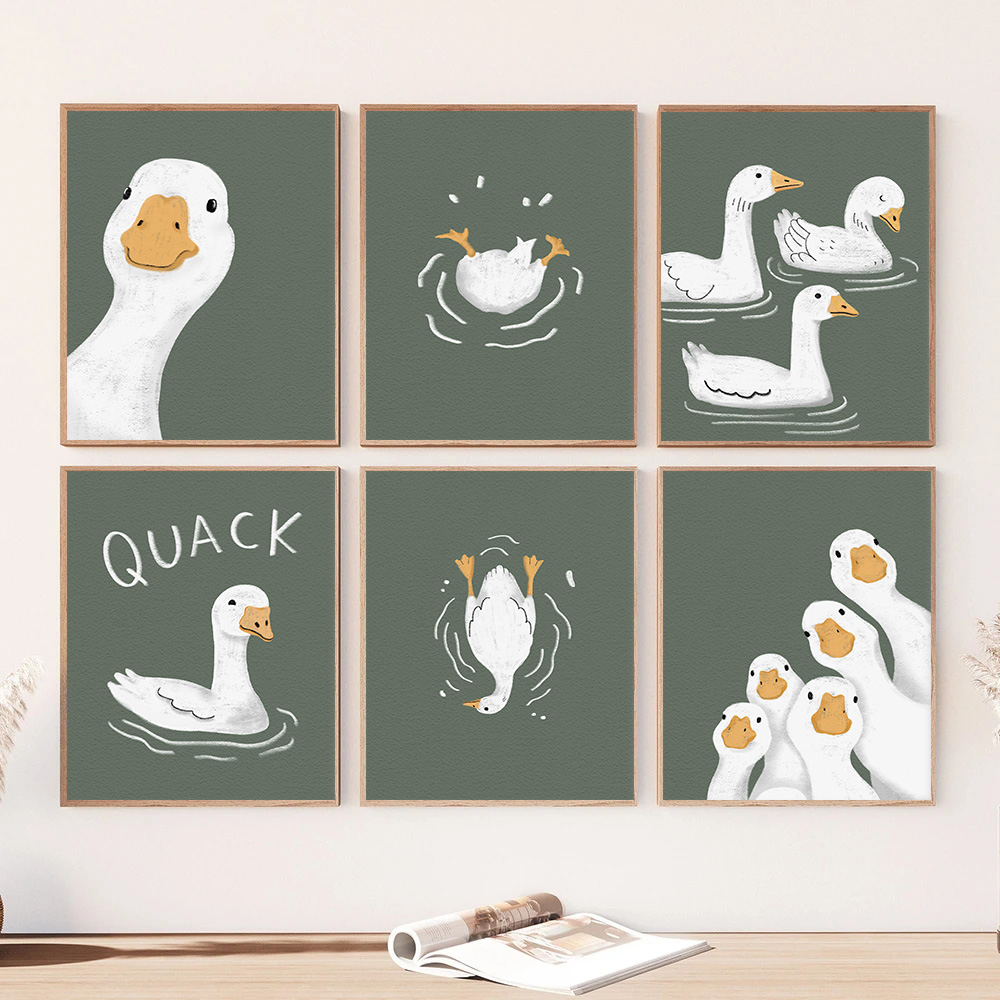 Cartoon Dark Green Goose Cute Poster Print Wall Art Pictures Canvas Painting Living Room Bedroom Home Decor Frameless