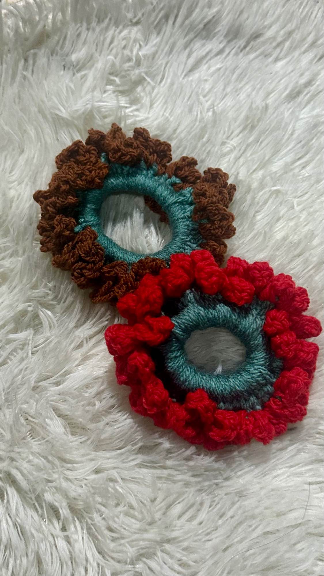 Woolen crochet Scrunchies handmade by Black Onyx Accessories