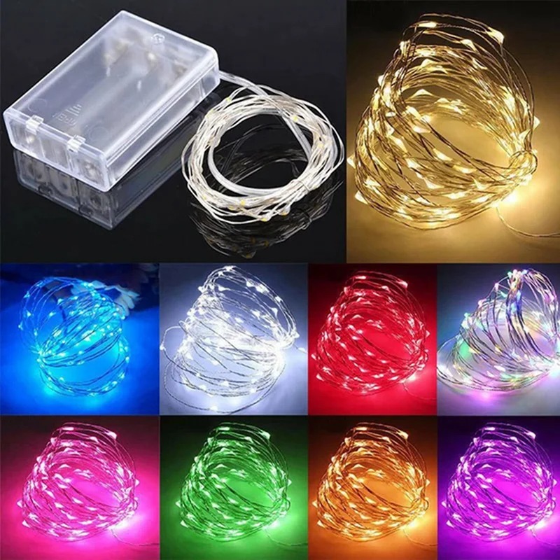10M 5M 3M 2M Copper Wire LED Tinsel Garland Battery Powered Fairy LED String Lights for Holiday Wedding Party Decor