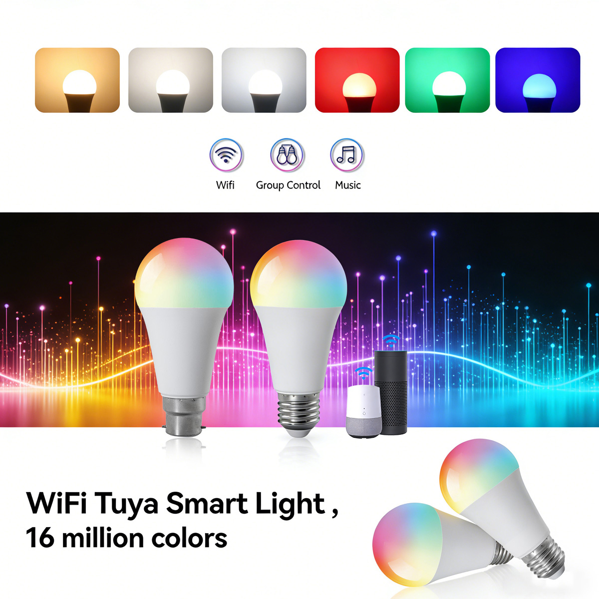 10W E27 RGB Dimmable LED TUYA WiFi Smart Bulb Colorful 85-265V Light APP Adjust Support Alexa Alice Voice Home Control